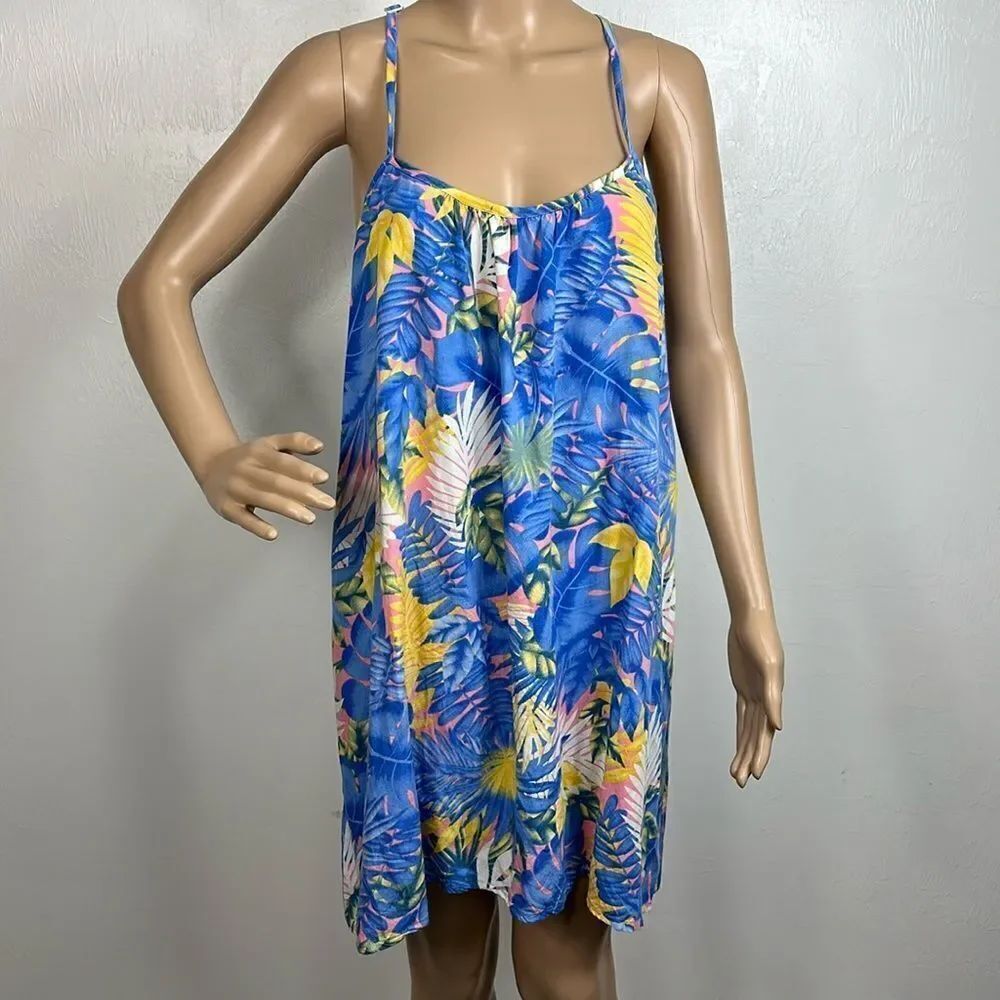 Lost In Paradise Tropical Print Sleeveless Short Dress One Size